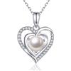 immobird Collana Donna con Perla Portafortuna di Argento 925 Collana Ciondolo a Forma di Cuore Regali Compleanno Donna