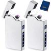 Leikurvo Accendini elettronici USB, 2 pezzi, accendini USB elettrici ad arco LED, doppio arco, con indicatore di batteria, antivento, al plasma, accendino elettrico con confezione regalo (argento opaco)