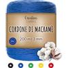 Creative Deco Gomitoli Cotone per Uncinetto 1 PCS 3mm/200m Azzurro | Filati Colorati Cotone 3mm (+-0.5mm) | Filo | Fettuccia per Borse a Decorazione Fai da Te