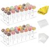 SAMSYOKI 2pcs Supporto per Lecca Lecca, 21 Fori Porta Lecca Lecca in Acrylic con 100 Bastoncini di Carta, Sacchetti e Cravatte Dorate, Supporto per Cake Pops per Matrimoni Compleanni Natale Feste