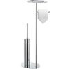 BGL Set di spazzole per WC autoportanti con lungo acciaio inossidabile cromato - Scopino WC e spazzola WC con porta rotolo, set 3 in 1 con mensola, design moderno
