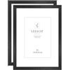 Veelot® 2x Cornici in Legno di Ayous nero per Foto A5 (14,8x21 cm),Passepartout 10x15 cm,Cornici in per Documenti,Diplomi o Stampe 15x21 cm - Da Parete o da Tavolo