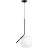 LFsem Lampada a sospensione asimmetrica in vetro, Lampada E27, Globo in vetro opalino, Asta in ferro nera, Cavo regolabile da 120cm per cucina, sala da pranzo, camera, caffetteria (25CM)