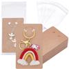 PH PandaHall 100pz Portachiavi Display Cards con 100pz Sacchetti Autosigillanti, Carta per Imballaggio Portachiavi Marrone per Portachiavi Carte per Imballaggio Gioielli, 12x7cm