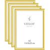 Veelot® 4x Cornice per Foto DIN A5 14,8 x 21cm,Alluminio Metallo,dorato,per 15x21cm cornice Piccolo,certificati di documenti e diplomi,Montaggio a parete o esposizione da tavolo