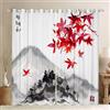 Loussiesd Fuji Tende per finestra di montagna per camera da letto soggiorno giapponese Ukiyoe Hokusai foglie d'acero tende per finestre in stile giapponese con inchiostro per finestre