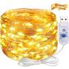 ALEGRE Catena luminosa USB ALEGRE® con timer, 2M, 20 LED, catena luminosa in rame per interni con spina, luci LED bianche calde USB con timer, lucine per decorazioni di Natale, Halloween, matrimonio, camera