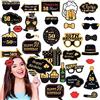 COSORO 32 pezzi Accessori Photo Booth Compleanno 50 Anni Oro Nero,Kit Festa Compleanno Barba Occhiali Maschera,Accessori Foto per Feste Matrimonio Carnevale Halloween Natale per Bambini e Adulti