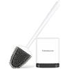 Fowooyeen Scopino WC Silicone, Spazzolone WC Bagno, Scopino Bagno Autopulente Piatto con Staffa ad Asciugatura Rapida, Montaggio a Parete/in Piedi, Set di Scopettino, Bianco Opaco