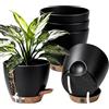 Anhow Vaso per Piante da Interno Set di 5, Vaso Autoirrigante Ø 17,8 x H 15,8 cm Vasi Plastica 100% Plastica Riciclata per Casa e Ufficio Vasi Fiori per Orchidee, Rosmarino, Menta, Basilico, Nero
