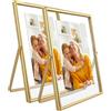 AhaGo Cornice galleggiante dorata (12,7 x 17,8 cm, verticale), 2 set, per foto da 10 x 15 cm, 3,5 x 5,2 x 3 cm, piccole cornici per foto, regalo di classe per San Valentino, matrimonio o compleanno
