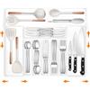 ALAIFU Cassetta portaoggetti per cassetti, grande portaposate espandibile per la cucina, inserto regolabile per cassetti, accessori da cucina, inserto separatore, grande (bianco trasparente)