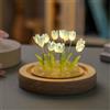 Yelvera Luce notturna a tulipano, lampada a forma di tulipano, petali di vetro e base in legno, illuminazione decorativa funzionale per camera da letto, regalo unico per compleanno, festa della mamma