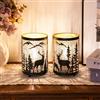 TRIROCKS Set di 2 lampade da tavolo in metallo, lanterna decorativa con design foresta e fauna selvatica per casa, soggiorno, giardino, cortile, feste, eventi, tavolo, interni (nero)