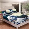 Loussiesd set di lenzuola giapponesi Hokusai, set di biancheria da letto in giapponese esotico con a onde blu, lenzuolo con angoli donne, adulti, Fuji Mountain stampato,
