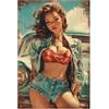 GLOBLELAND Targa In Metallo Vintage Pin Up Lady 8x12 pollice Decorazione Da Parete per Casa Bagno Bar Pub Caffetteria Club