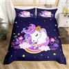 Loussiesd Set di biancheria da letto per bambini con unicorno, per letto singolo, con cerniera, colore: viola