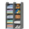 ALLTIDYUP Organizer Armadio da Appendere - Ripiano Pieghevole a Doppia Fila, 5 Ripiani, 10 Tasche e 3 Ganci, Salvaspazio, Sistema di Organizzazione - Ideale per Dormitori e Camper (Grigio)
