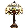 Bieye L30025 Lampada da tavolo in vetro colorato in stile barocco Tiffany con paralume fatto a mano largo 30 cm, base in lega di zinco, finitura in terracotta marrone scuro e altezza di 46 cm.