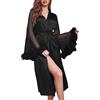 Generico Vestaglia Raso Donna Classica con Bottoni Lunga Set Pigiama Elegante Pizzo E Piume per Casa Perfetta per La Sera Vestaglia Donna Invernale Raso(Black, S)