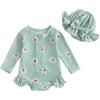Dazzerake Costume da bagno 2 pezzi per bambina stampato set costumi da bagno a maniche lunghe costumi da bagno un pezzo con cappello vestito costumi 3 mesi - 3 anni, verde, 6-9 Mesi