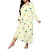 Generisch Camicia da notte da donna, a maniche lunghe, tinta unita, con fiori, elasticizzata, leggera, oversize, scollo rotondo, casual, per la casa, per feste, comodo pigiama, giallo., 5XL