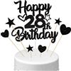 Conruich Decorazione per Torta di Compleanno 28 anni Uomo Donna, Cake Topper Happy 28th Birthday Nero, Torta Torta Stella Cuore Nero per Decorazione Festa 28 anni Compleanno Donna Uomo