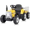 LALAHO trattore elettrico per bambini 12V con luci a LED, trattore telecomandato, musica, 3-8km/h, rimorchio staccabile (Giallo)