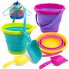 JOYIN Set di secchi da Spiaggia Pieghevoli - Confezione da 3 secchielli da Spiaggia Pieghevoli con Pala e Zaino in Rete per Bambini, Feste, Campeggio, Viaggi, Pesca (Rosa/Viola/Verde)