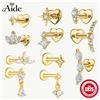 AIDE Orecchino penetrante a elica piatta con sfera rotonda a forma di cuore Orecchini a bottone in argento sterling 925 con zirconi geometrici Squisiti orecchini a forma di gingillo Aretes