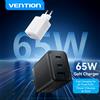 Vention Caricabatterie Vention 65W GaN con Ricarica Rapida 4.0 3.0 Tipo C PD USB per iPhone 17 16 15 Pro Max, Caricatore Veloce per Laptop con Ricarica PD