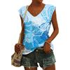NONE T-shirt Basic da donna Blue Flower Printed traspirante con scollo a V maniche con cappuccio canotte Vintage Summer Beach t-shirt larghe top