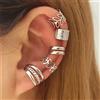 NONE Set di 5 Orecchini a Clip Senza Piercing, Design Elegante e Alla Moda, Stile Classico, Regalo per Donne, Argento, Forma di Foglia Circolare