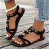 Sandali bohémien con perline floreali da donna Estate 2025 Sandali piatti comodi stile romano Scarpe da spiaggia leggere antiscivolo da donna