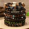 NONE 10 pezzi braccialetti di perline etnici della Boemia per uomo perline di legno multistrato vintage albero della vita braccialetti di perline accessori regali festa