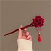 NONE Bastoncino per capelli 1PC per donna Stile vintage cinese Rosa rossa con dettaglio nappa e ventola Accessorio per capelli alla moda per l'uso tradizionale e quotidiano