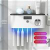 JFBONIN Sterilizzatore UV 3 in 1 per Spazzolini Elettrici, Portaspazzolino da Parete con Dispenser di Dentifricio Integrato