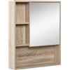 kleankin Armadietto da bagno Bleankin con specchio, 60x15x76 cm, mobile da bagno, armadietto WC con specchio, porta, 5 scomparti e ripiano regolabile, rovere