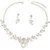 NONE Set di collana e orecchini di perle, orecchini di perle a fiore sfaccettato, set di gioielli in cristallo, set di gioielli da sposa regolabili per il ballo di fine anno
