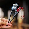 NONE Fermaglio per capelli in stile cinese con nappe floreali, forcina vintage in legno con perle floreali, elegante e raffinato accessorio per capelli da ragazza