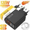 DIXSG Caricatore rapido da 120W con cavo USB Type-C, adattatore di alimentazione per ricarica rapida per iPhone, Xiaomi, Samsung, caricatore da parete a ricarica rapida.
