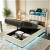 90 x letto singolo per bambini con contenitore e testiera, struttura letto 1 posto 90x200 con LED USB, letto singolo imbottito con rete a doghe per 1 persona, senza materasso