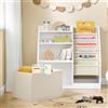 SoBuy KMB119-W Scaffale per bambini Montessori con tasche in tessuto, 3 ripiani e tasche in feltro, porta giocattoli e contenitore per camera bambini, Bianco 80x80x40cm