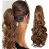 Dcbaboo Coda di Cavallo Extension Capelli Ricci Coda Capelli Extension con Pinza 45cm Posticci per Capelli Mossi Coda Finta per Capelli Sintetici Lunghi Naturali Ponytail Ondulati, Marrone dorato