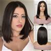Creamily Parrucca sintetica liscia e lunga da 14 pollici, castano scuro, con capelli lisci, per costumi di Halloween, per donne, lunghezza spalle