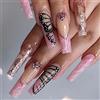 JUSTOTRY 24 pezzi Press on Nails Lunghi, rosa Ballerina unghie finte con disegno a farfalla, unghie finte acriliche da incollare con colla per unghie, unghie finte francesi per donne nail art