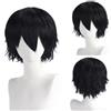 FOUNSHO Anime Parrucca Nero per Uomo Donna, 12 Inch/30 cm Adulti Cosplay Parrucca Corta Lisci da Uomo, Anni '70 '80 Costumi Parrucca, Corta Capelli Parrucca per Halloween Festa (Nero)