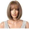 xiuling4568 Parrucca corta marrone Ombre con frangia, parrucche sintetiche da donna diritte for l'uso quotidiano nelle feste Soffice e Naturale