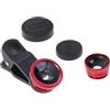 ELEOUTI Obiettivo 3 in 1 per Fotocamera Smartphone Lente Grandangolare, Macro e Fish-eye, in Lega di Alluminio e Vetro, Clip Rosso Resistente All'olio per Tablet e Telefono Mobile