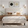 VECELO Letto matrimoniale imbottito 140 x 190 cm, rete piattaforma con testiera regolabile, supporto a doghe in legno solido, tessuto in velluto di alta gamma, facile da montare, beige